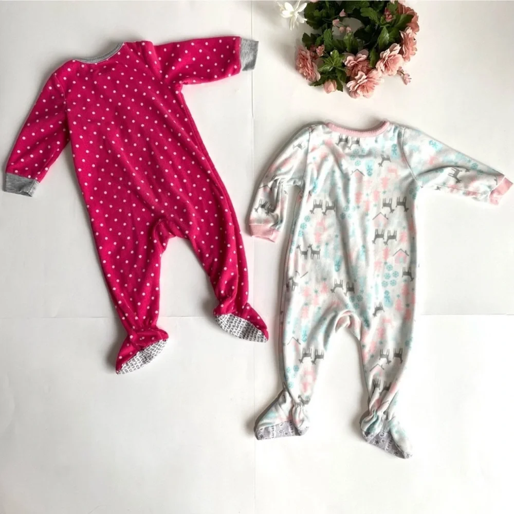 Carter's Fleece Footed Onesie Baby Girl Pajamas Bundle of 2